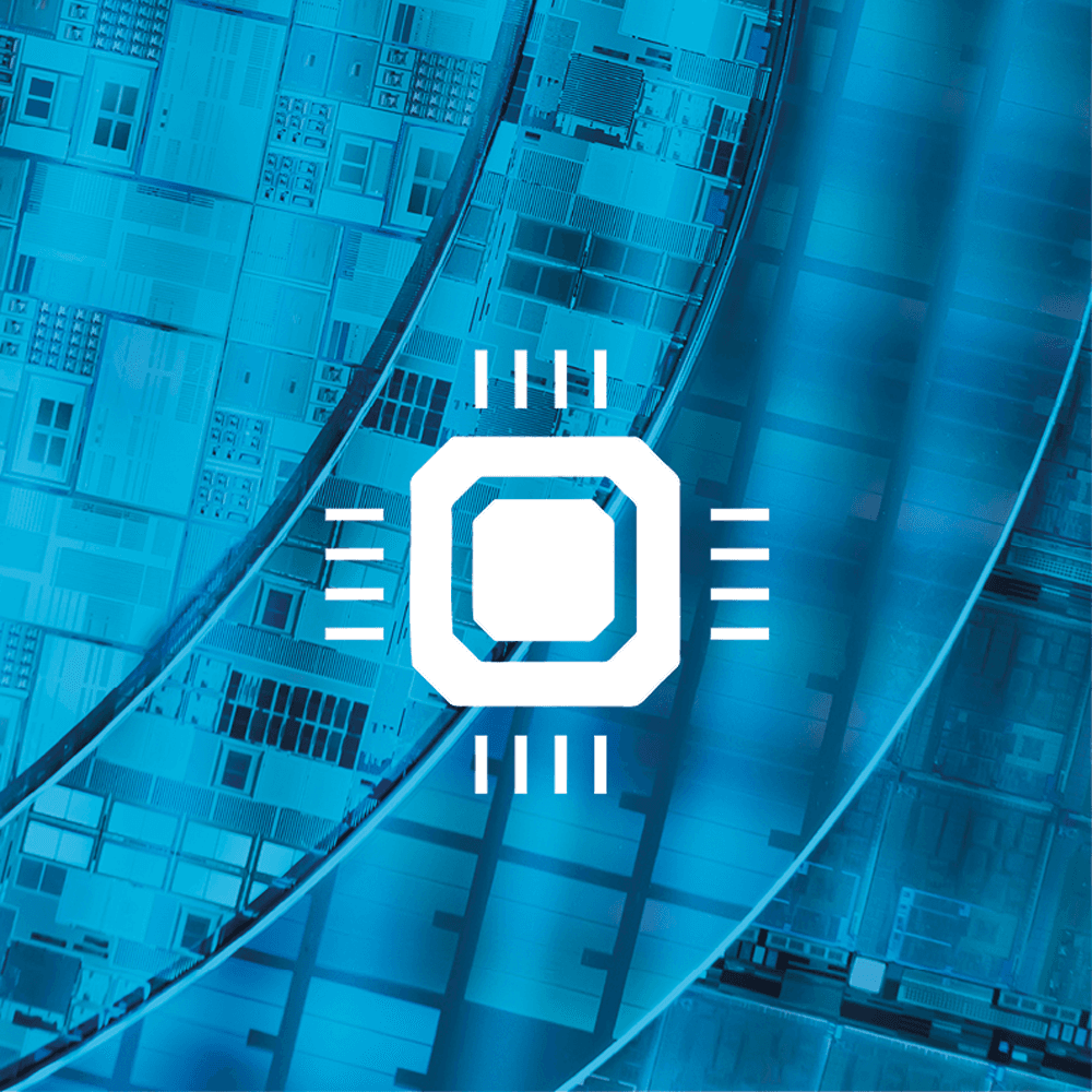 Microchip icon on a blue coloured wafer