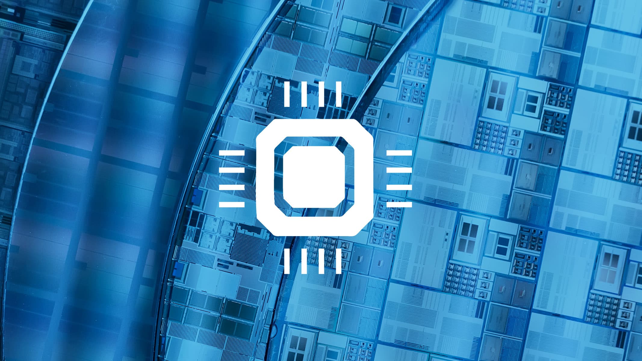 Icon of a microchip on a blue-coloured wafer