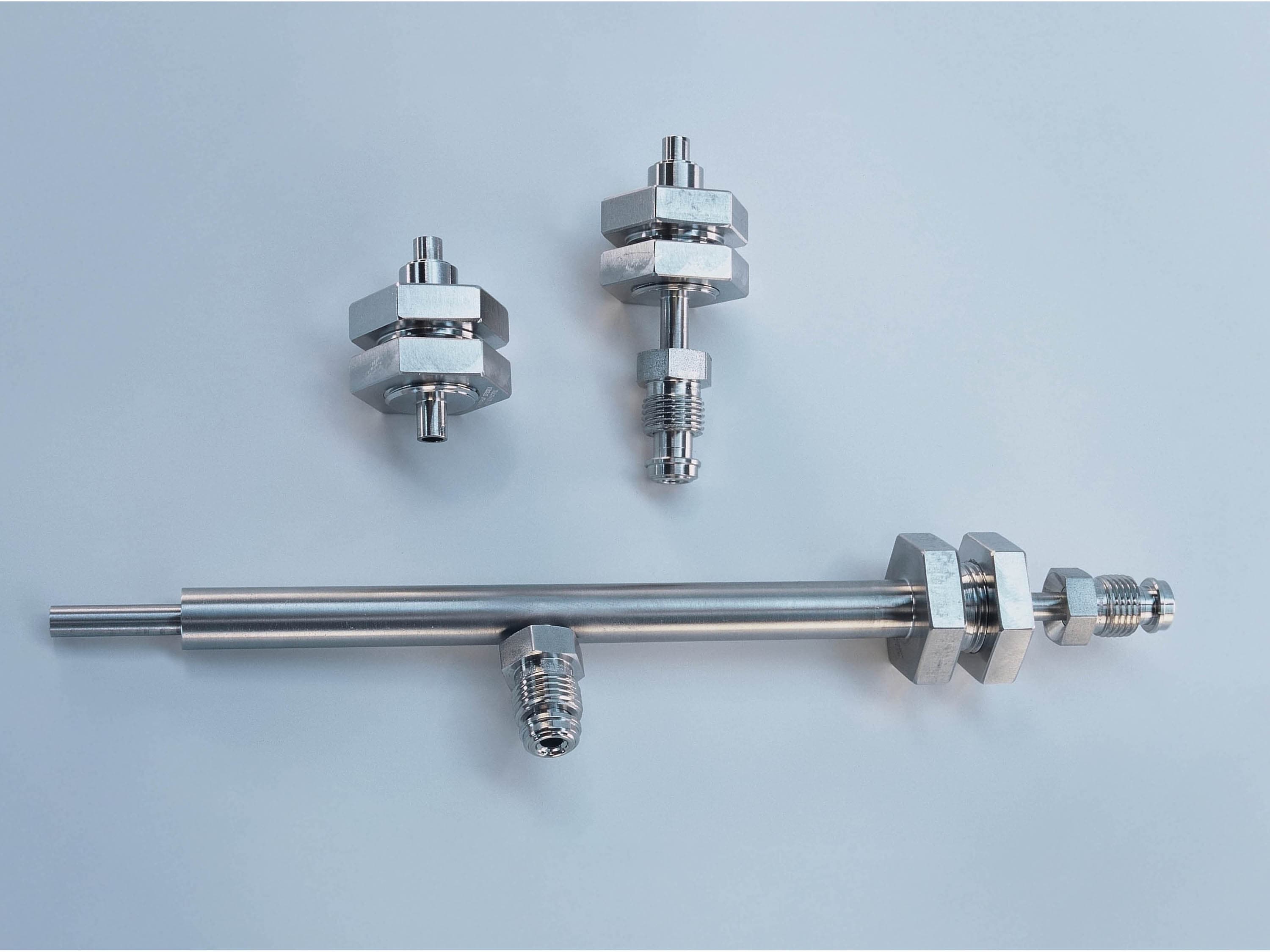 Coax components on a light blue background