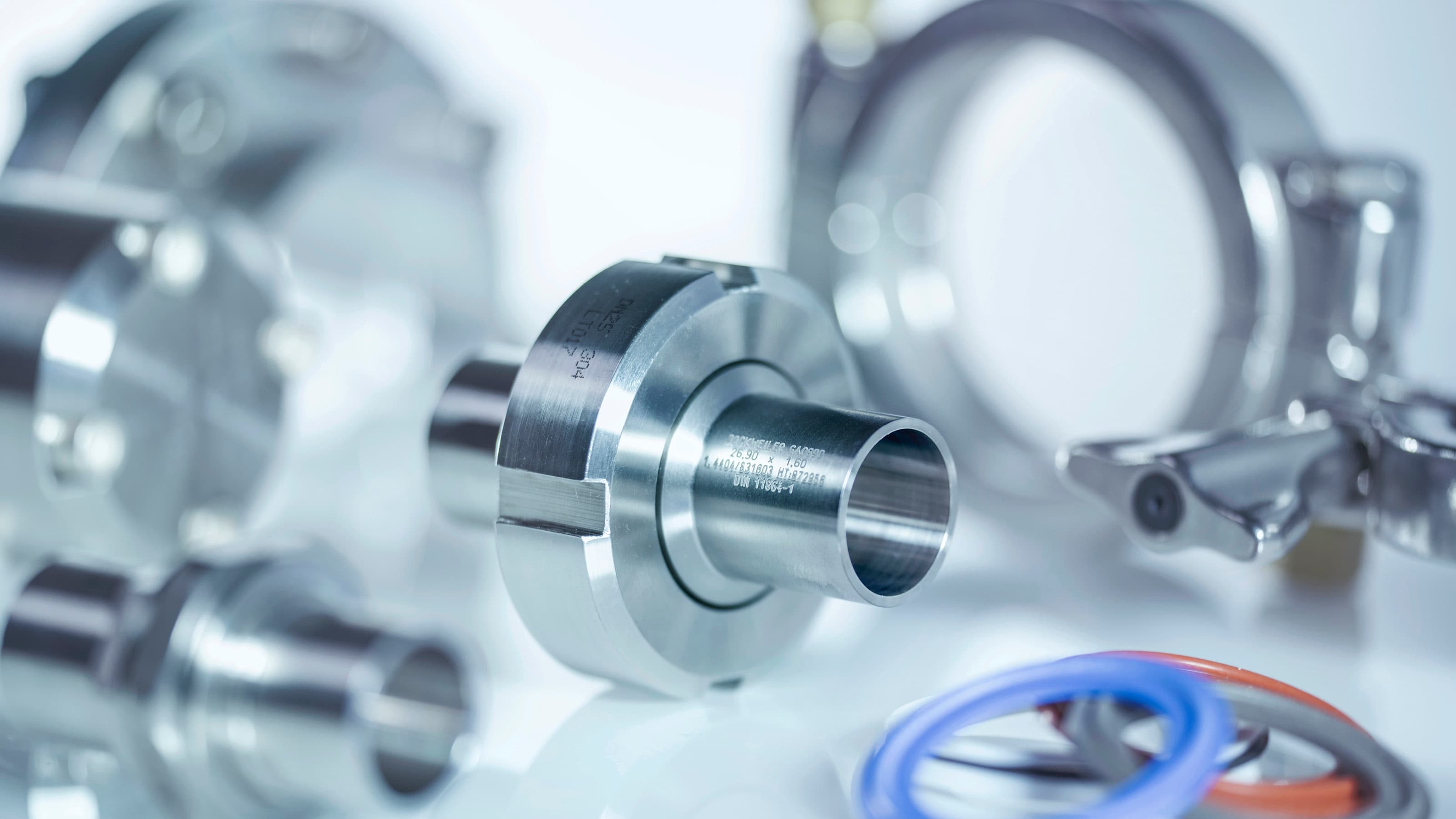 Stainless Steel connection in front of clamps and other components as well as gaskets