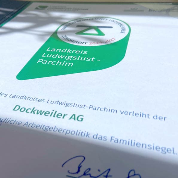 Certificate for Dockweiler AG with the family label