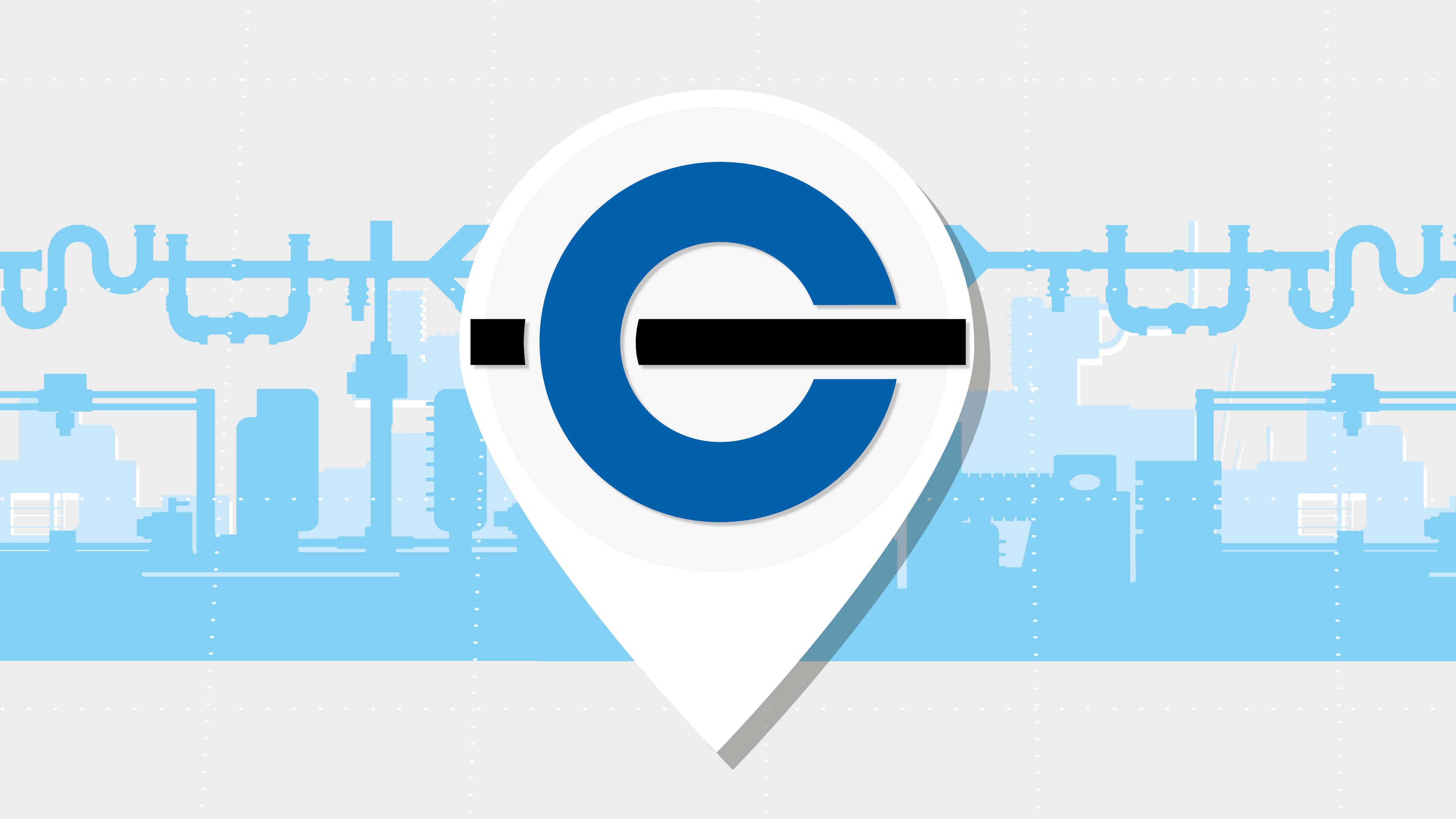 Dockweiler icon in front of a graphic showing a schematic representation of a tube system