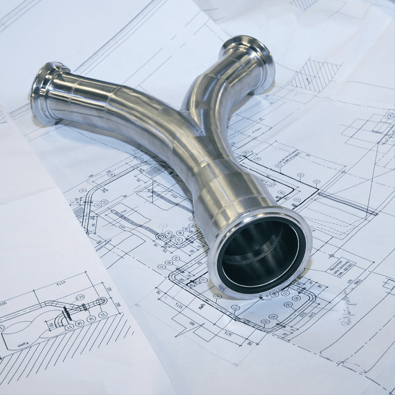 Stainless steel Y-piece is shown on a technical drawing
