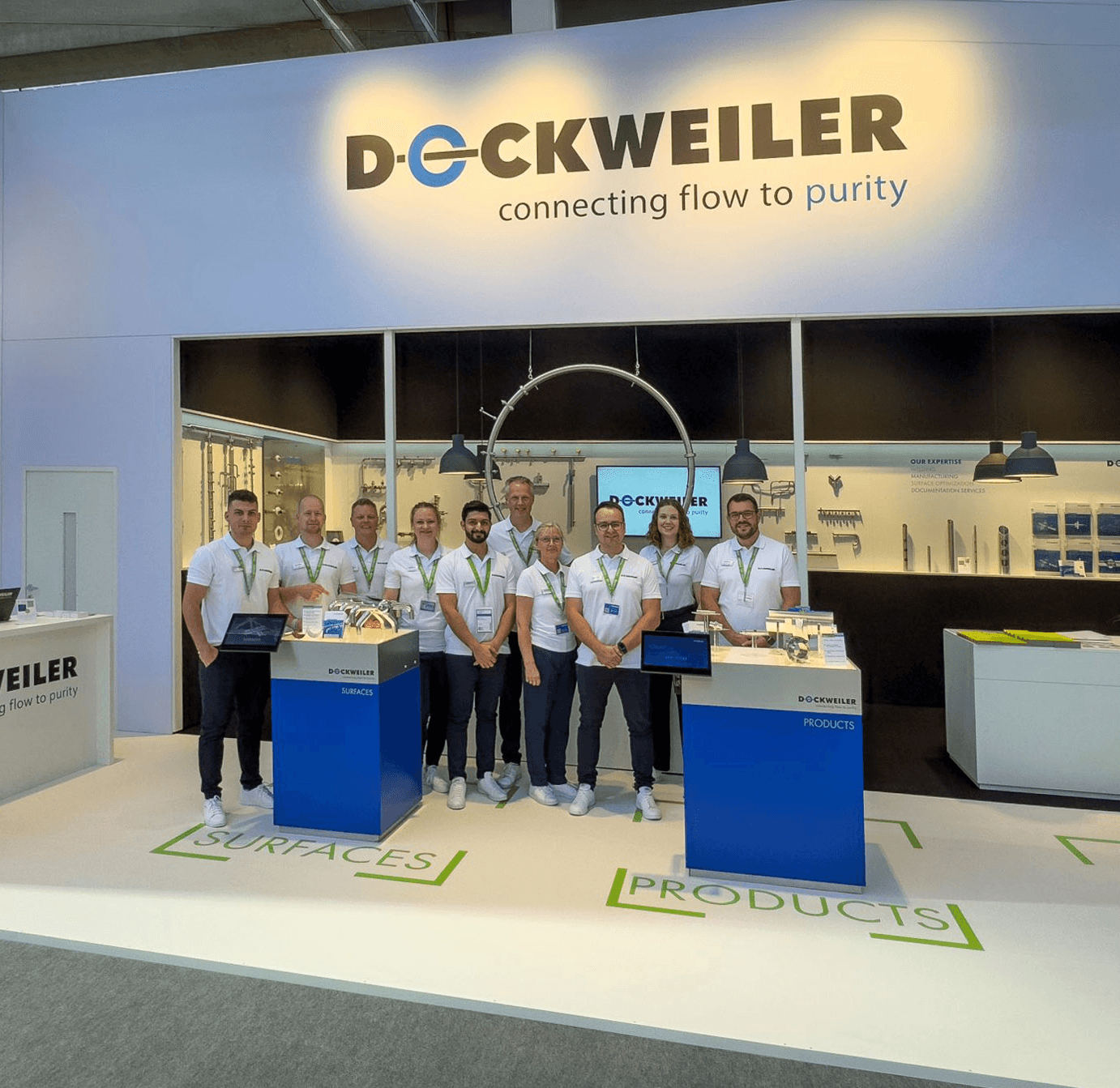 Dockweiler exhibition booth and expert team presenting innovative high-purity products, process reliability solutions, and advanced technologies